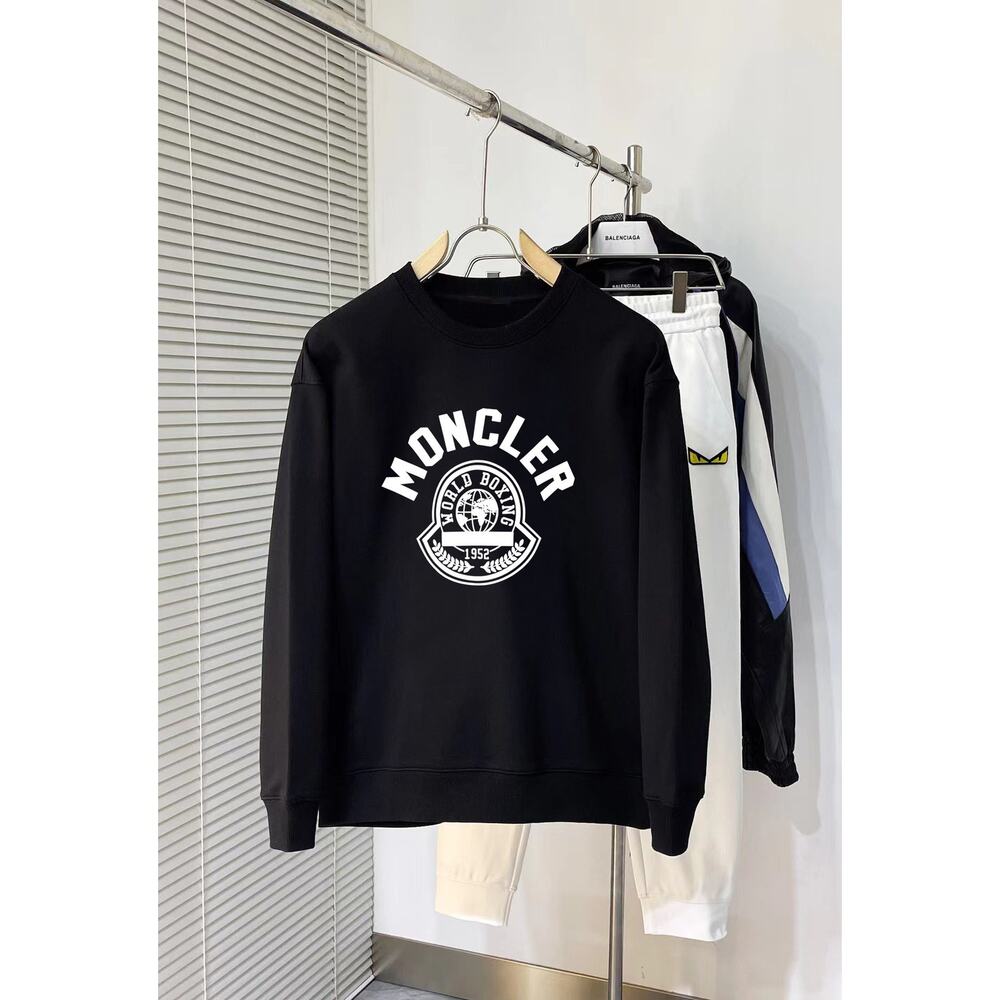 Moncler Men's and Women's Crew Neck Black Long Sleeve T-Shirt